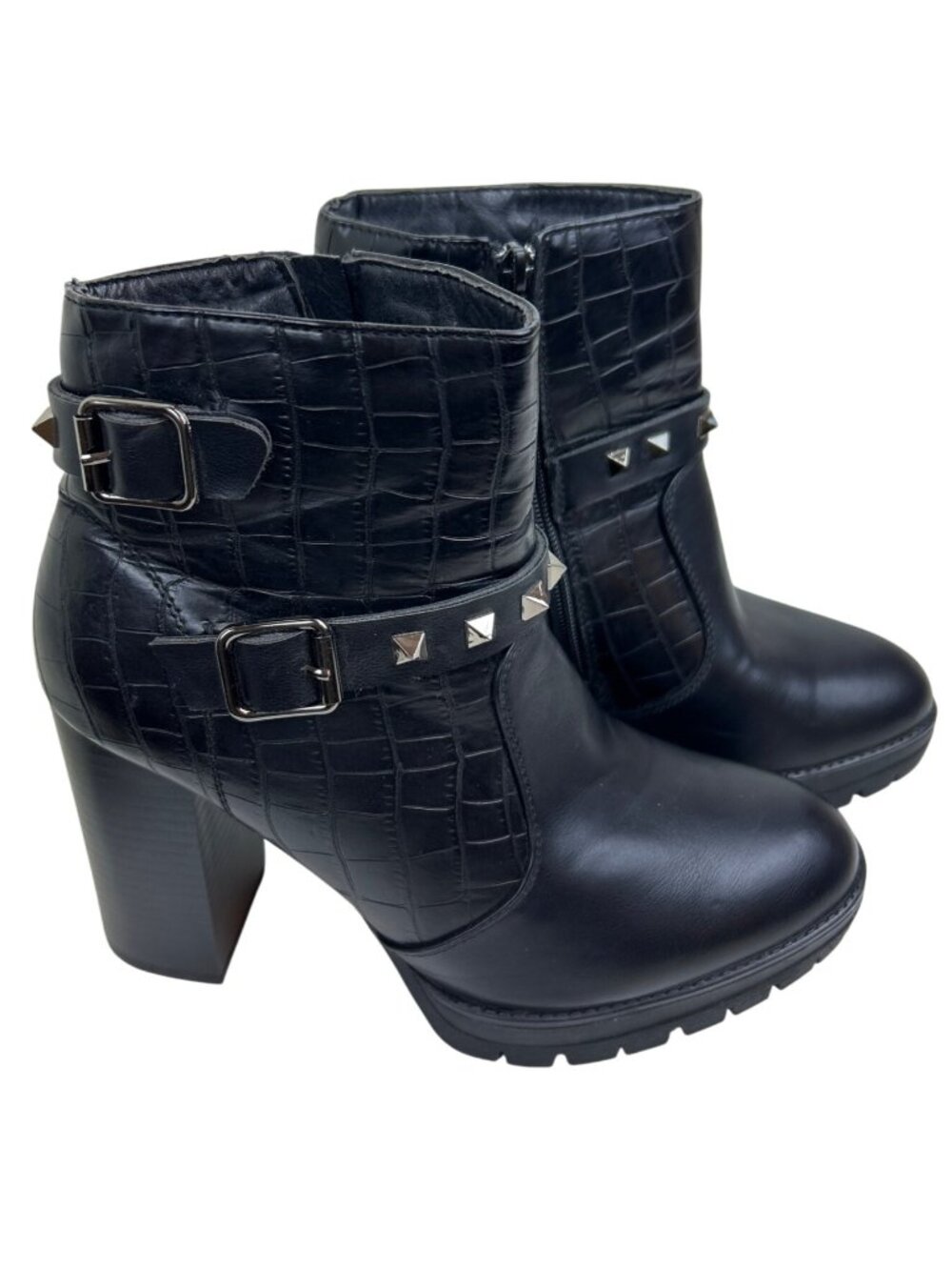 Mudd Arissa Chunky Heel Boots Women's 9 Black Studded Y2K Punk Gothic Ankle